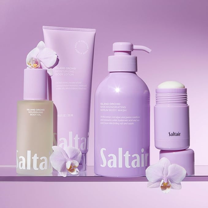 Saltair Body Wash, Island Orchid 2-Pack. Moisturizing Body Cleanser with Monoi Oil and Cupuacu Butter. Luxury Shower Gel for Women and Men. Vegan, Cruelty-Free, Paraben-Free. 2x 17oz Pump Bottles