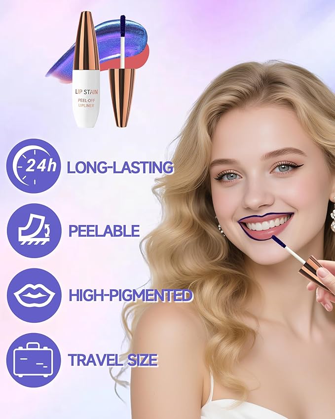 Lip Stain Peel Off, Waterproof Long Lasting Qiciy Tattoo Lip Gloss Color Peel Off Lips Tint Stain, Transfer-Proof Matte Tinted Lips Liner, High Pigmented Tattoo Lipstick Makeup Gift for Women-01 Peach