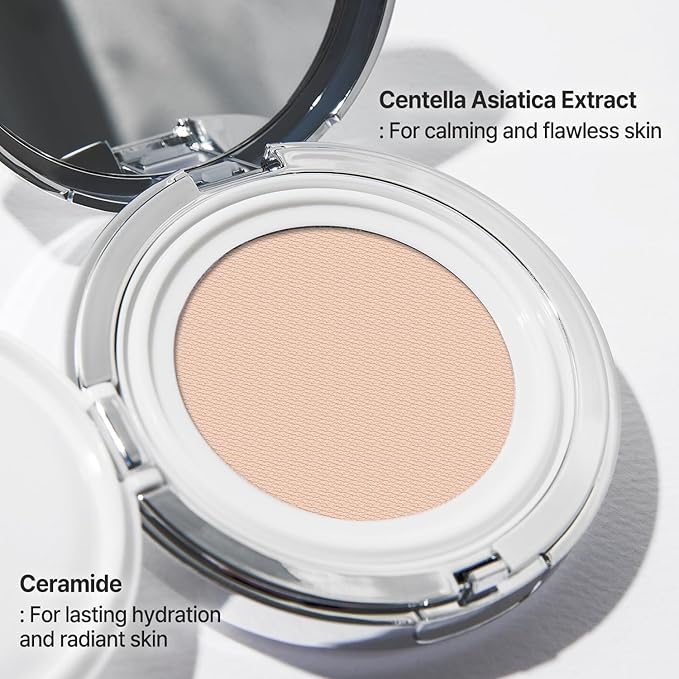 2aN Gleaming Tension Cushion Foundation Pact, Korean Cushion Foundation Makeup, Lightweight & Buildable Coverage with Ceramides and Centella Asiatica (#27 Soft Amber, 0.45 oz)