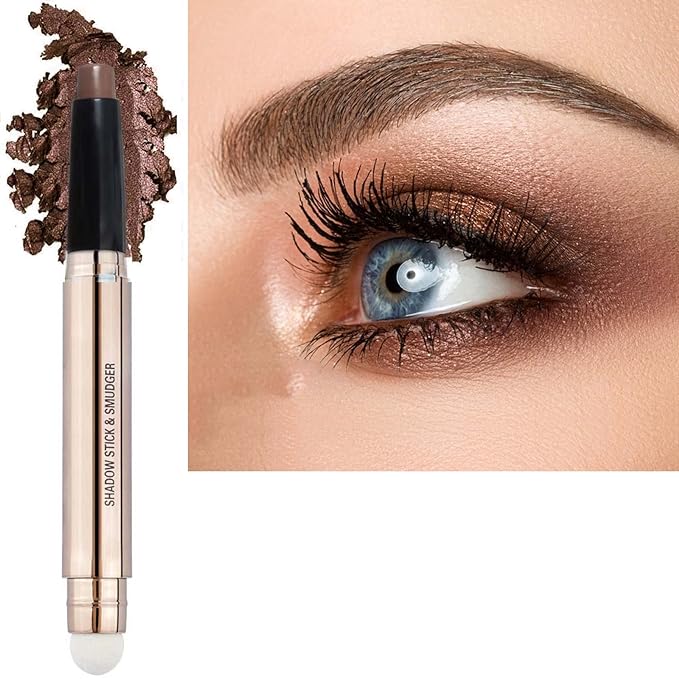 2 in 1 Brown Eyeshadow Stick Matte Cream Shimmer Eyeshadow Pencil Eyeliner Dark Light Single Crayon Primer Palette Hypoallergenic Waterproof Long Lasting Eye Shadow Highlighter Stick 17