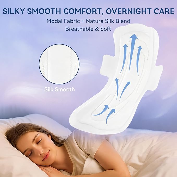 MODAL Heavy Flow Pads for Women Overnight, Unscented Sanitary Pads for Period with Wings, 14.1 Inch(360 mm), Overnight, 5 Count