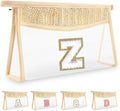 Personalized Initial Letter Bag Boho Straw Clear Makeup Bag,Small Cute Chenille Varsity Letter Pouch With Zipper,Beach Travel Toiletry,Portable Monogrammed Cosmetic Bag for Women Girls,Z
