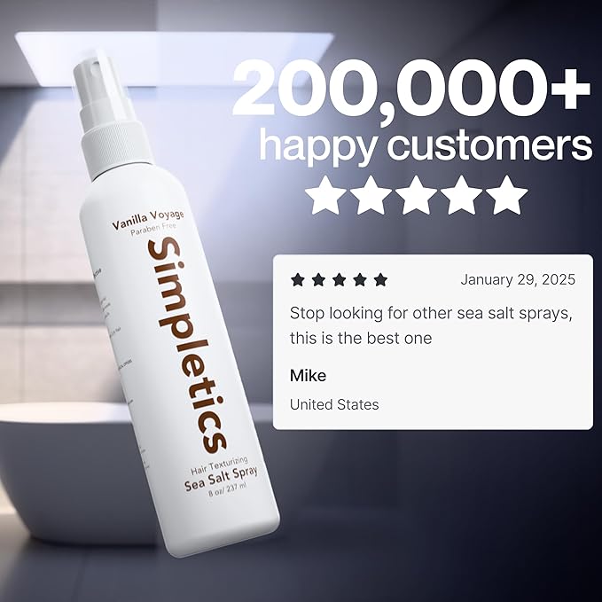 Simpletics Himalayan Sea Salt Hair Spray (Pineapple Scent) – Natural 5-Ingredient Formula for Beach Waves & Volume – Light Hold, Non-Greasy, Paraben & Sulfate Free – Unisex 8 fl oz