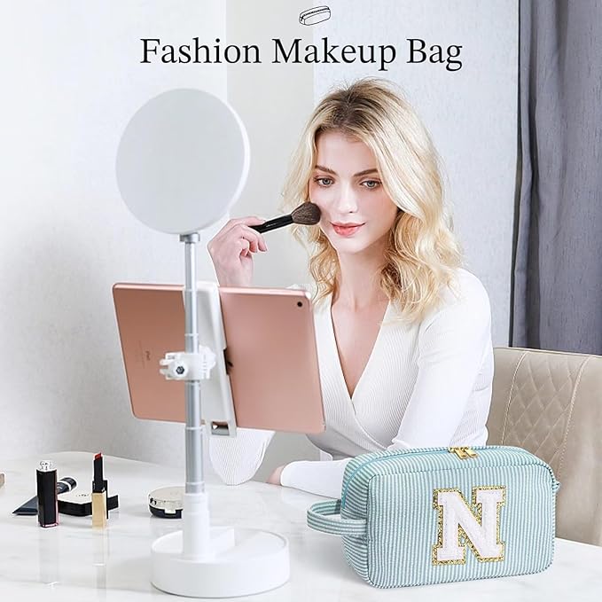 YOOLIFE Initial Makeup Bag - Monogram Cute Makeup Bag Cosmetic Travel Toiletry Pouch Make Up Case for Women Mom Best Friend Friendship Sister Teacher, Personalized Birthday Gifts for Women Her H