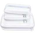 Hoolerry 3 Pcs Clear Hard Zipper Case Plastic Pouch Transparent Hard Case Clear Makeup Bag Portable Travel Organizer Bin for Cosmetics, Building Blocks, Puzzles(White,Mss)
