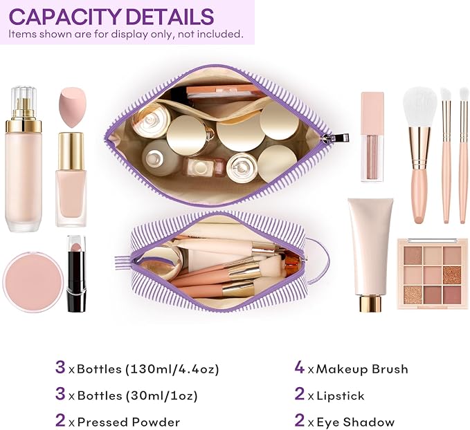 2 PCS Initial Makeup Bags for Women: Cosmetic Bag for Travel Toiletry - Birthday Gifts for 11 12 13 14 15 16 17 18 Years Old Girl Graduation Teacher Gift- Teen Girl Gifts Trendy Stuff - Purple S