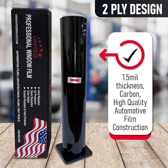 United Window Tint 20" in x 100'Ft 2Ply Nano Carbon Film with 3% VLT - Privacy Window Tint for Cars, Home -Blocks UV/IR Rays, Reduce Heat & Glare - Adhesive Film with Lifetime Color Stability