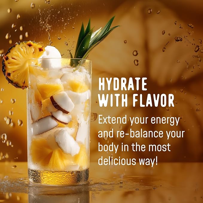 FlavCity Pineapple Coconut Electrolytes Powder Packets - 28 Hydration Packets - No Added Sugar - Hydration Powder with Real Fruit & Unrefined Sea Salt - Keto & Gluten-Free (28 Stick Packs)