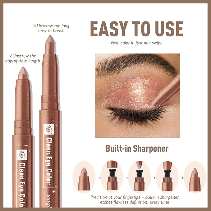 2 Colors Eyeshadow Stick Shimmer Glitter Eye Shadow Pencil Waterproof Eye Brightener Crayon Highlighter Eye Liner Pen Multi-Dimensional Buildable & Blendable High Pigmented Eyes Look Makeup, 1+3