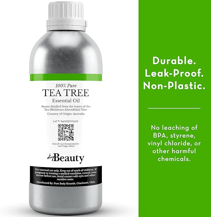 Bulk Tea Tree Oil - 8 Fl Oz Large Size Big Bottle - 100% Pure & Organic Tea Tree Oil for Skin, Hair, Face, and Scalp - Steam Distilled