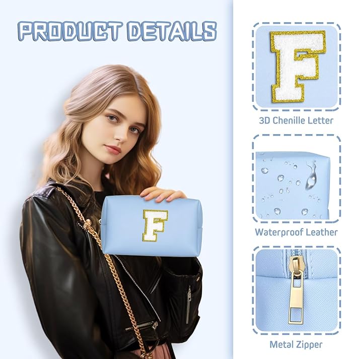 TOPEAST Teen Girl Gifts Trendy Stuff, Blue Small Makeup Bag Preppy Stuff for Girls Personalized Birthday Gifts for Girls Daughter (Sky Blue K)
