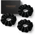 100% Pure 22 Momme Mulberry Silk Scrunchies (Set of 3) | Highest grade (6A) Luxury Hair Ties| (Black,White,Pink) | (Black, Standard)