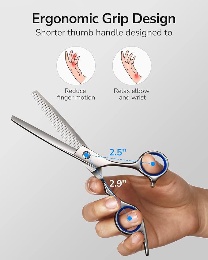 ULG Professional Thinning Shears with Comb - 6.5“ Japanese Stainless Steel Texturizing & Hair Cutting Scissors for Salon & Home Use
