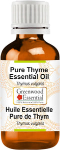 Greenwood Essential Thyme Essential Oil (Thymus vulgaris) Pure | Non-Sticky | Non-Greasy | Lightweight | Men & Women | All Skin Types | Steam Distilled 100ml (3.38 oz)