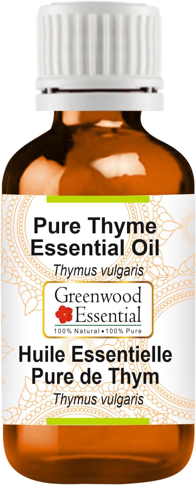 Greenwood Essential Thyme Essential Oil (Thymus vulgaris) Pure | Non-Sticky | Non-Greasy | Lightweight | Men & Women | All Skin Types | Steam Distilled 100ml (3.38 oz)