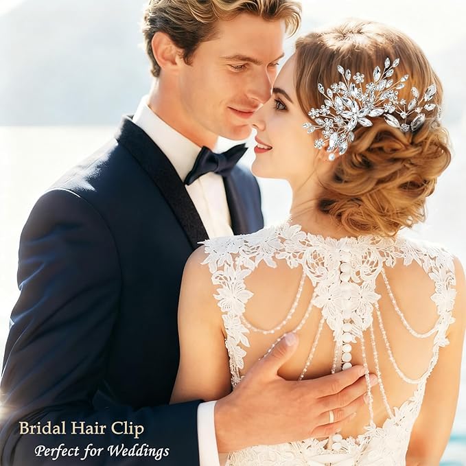 6 pcs Wedding Hair Accessories Bridal Hair Pins Silver Rhinestone with Pearls Hair Pieces for Brides Women Girls