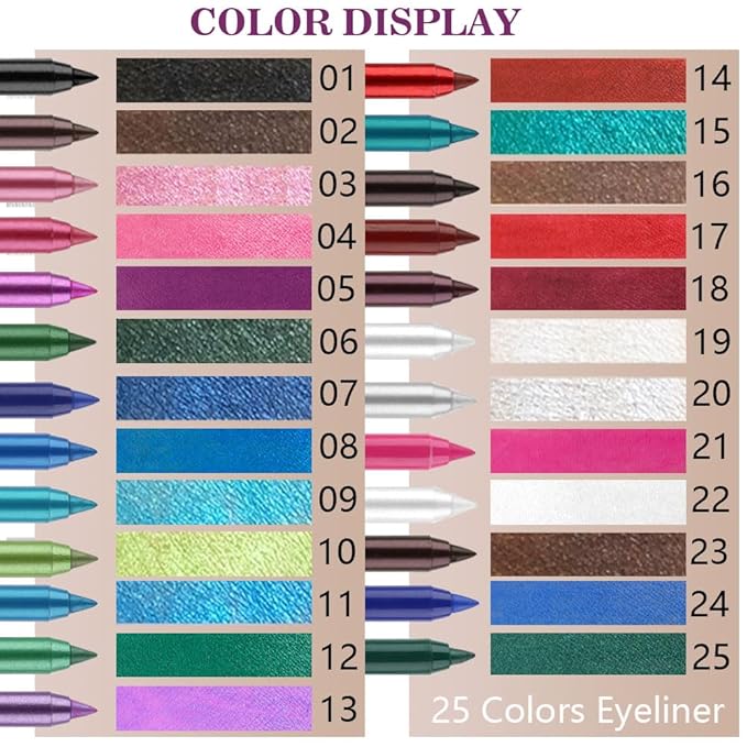evpct 3Pcs Black & Dark Brown & White Gel Glitter Matte Metallic Eyeliner Pencils Set for Women Waterproof Smudge Proof lapiz de ojos delineador de ojos contra el agua Eye Liner Makeup 01 02 22