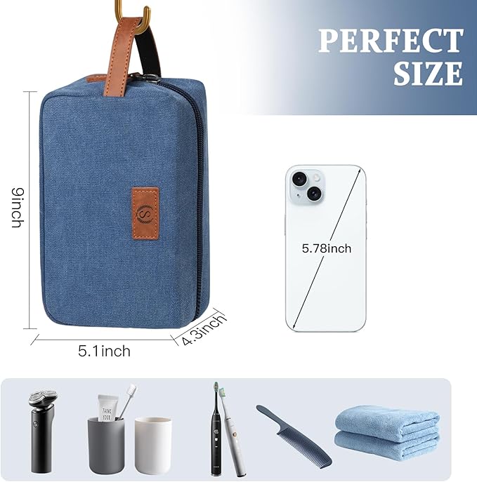 Janhavi Waterproof Personalized Toiletry Bag for Men,Engraved Initials & Wheat Ear, Make Up Bag for Traveling, Men's Accessories Organizer, Groomsmen Gifts for Him, Travel Essentials(Blue K)