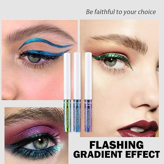 Corleone Glitter Liquid Eyeliner, Metallic Change Color Rainbow Eyeliner Gel MultiColor Highly Pigmented Waterproof Longer-Lasting Colorful Eye Liner Gift Kit for Women and Girls (A3)