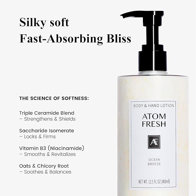 Atom Fresh Body Lotion for Women, Hydrating & Firming Body Moisturizer for Dry Skin, Ceramide & Niacinamide Skin Barrier, Non-Greasy Vitamin E Lotion, Sweet Jasmine Scent, 13.5 fl oz