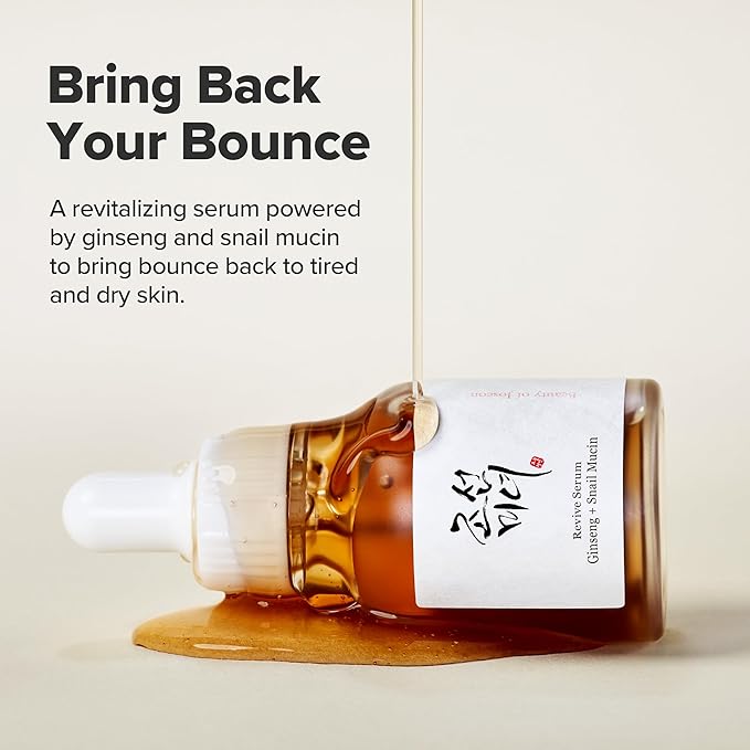 Beauty of Joseon Revive Snail Mucin Ginseng Serum Hydrating Peptide Facial Moisturizer Dark Spot Acne Scar Remover for Sensitive Face. Korean Skin Care for Men and Women (2 Fl.Oz.)