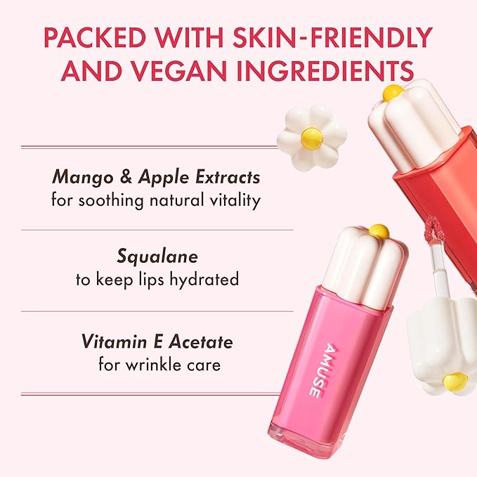 Amuse SEOUL Daisy Flower Dew Tint 03 HEALTHY BOKSOONGA | 35% High-moisture Water Tint, Long-lasting, Moisturizing, No Peel Off, Lip Treatment, Non Sticky, Korean Lip Tint for Dry Lips