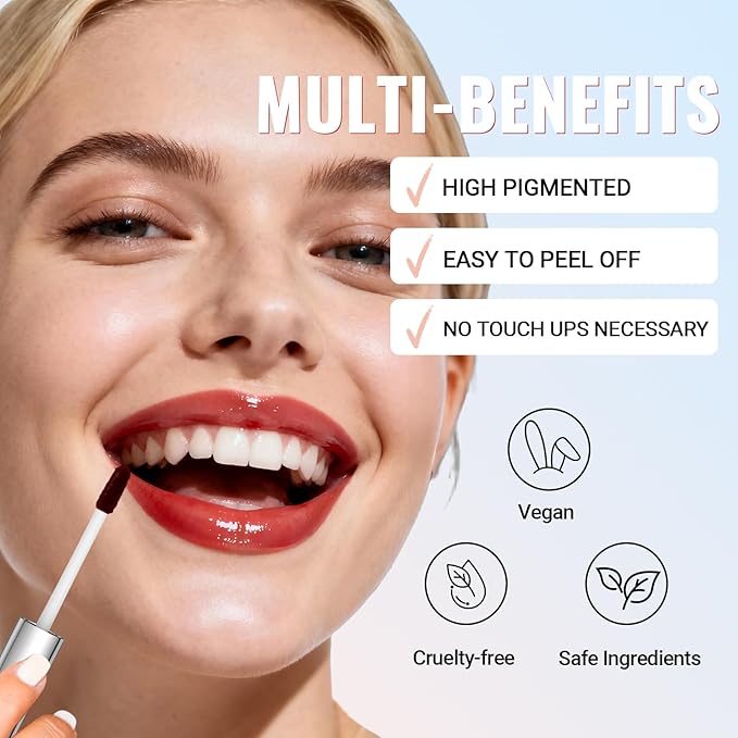 Vevivia Lip Stain - Lip Liner Stain, Long Lasting Peel Off Lip Stain, Natural Peel Off Lip Liner Stain with Tweezer, Easy to Use, Waterproof, Smudge-proof, Transfer-proof, Rose