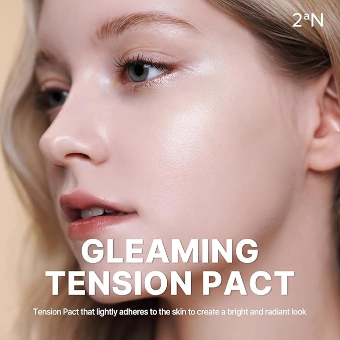 2aN Gleaming Tension Cushion Foundation Pact, Korean Cushion Foundation Makeup, Lightweight & Buildable Coverage with Ceramides and Centella Asiatica (#27 Soft Amber, 0.45 oz)
