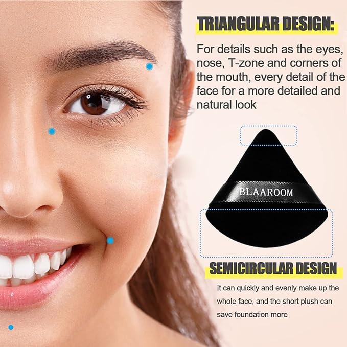 BLAAROOM 12 Pieces Velour Pure Cotton Powder Puff Face Makeup Triangle Powder Puffs for Loose Powder Wet Dry Cosmetic Foundation Beauty Sponge Makeup Tools -Black & Nude