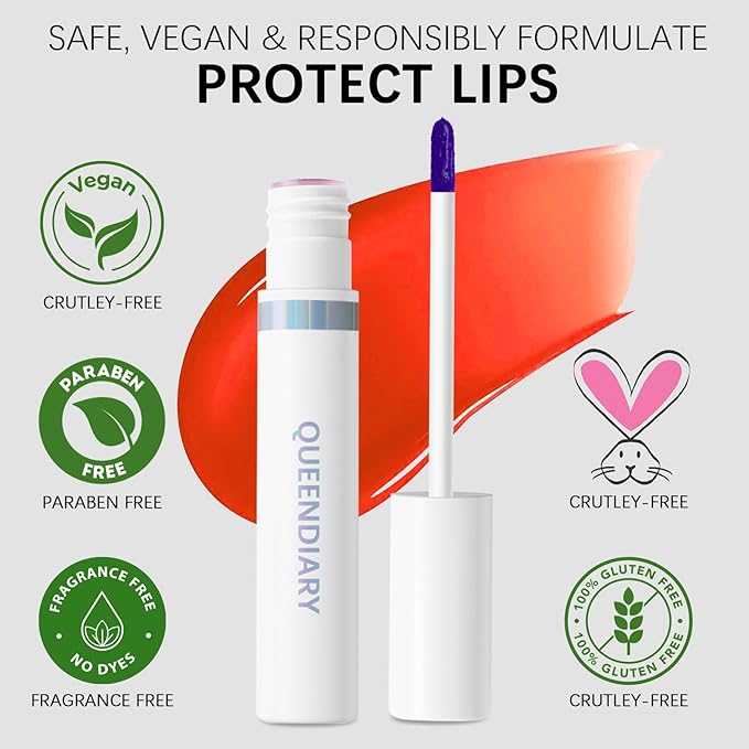 QueenDiary lip stain peel off lip gloss all day long lasting Waterproof and Transferproof lip tint - matte finish peel off lip liner (02#Playful)