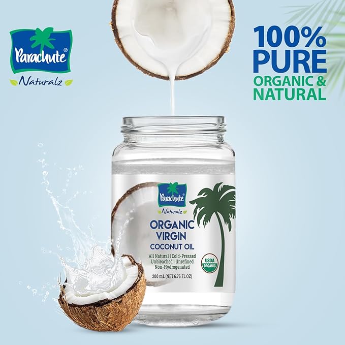 Parachute Naturalz Organic Virgin Coconut Oil | For Cooking, Hair, Body & Oil Pulling | Cold Pressed | Unbleached | Unrefined | Non-Hydrogenated | MCT Oil | USDA Certified |16 Fl.Oz | Glass Jar
