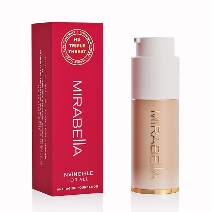 MIRABELLA - Invincible for All HD Liquid Foundation, Moisturizing Face Products for All Skin Types, Full-Coverage Lightweight Foundation Makeup, Moisturizing & Hydrating Beauty Care, Porcelain P00