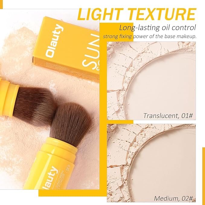 Mineral Sunscreen Setting Powder, SPF 35 Brush Sunscreen Powder for Face & Scalp, Long Lasting Lightweight Breathable, Oil Control Natural Matte Finish (#01 Translucent)