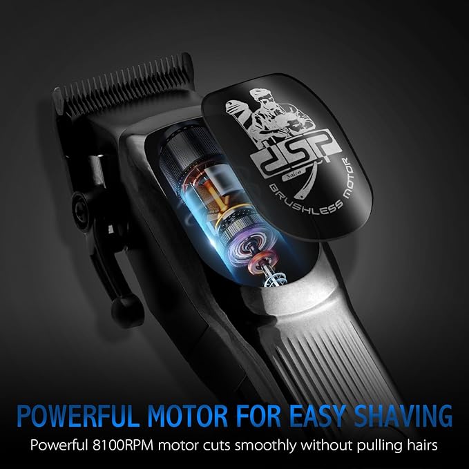 DSP Professional Hair Clipper for Men, Brushless Motor with 4CR DLC+Ceramic Blade, Rechargeable Cordless Hair Cutting Kit- Gift for Men (Silver)