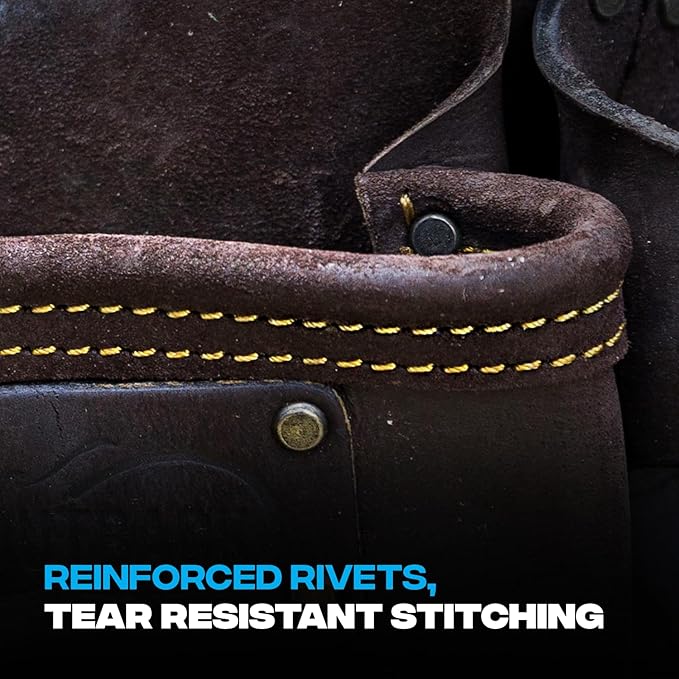 Ox Tools Pro Construction Tool Belt - 22-Pocket Leather Tool Belt Pouches - Rig Made of Oil-Tanned Leather with Double-Stitching and Steel Rivets - OX-P263604
