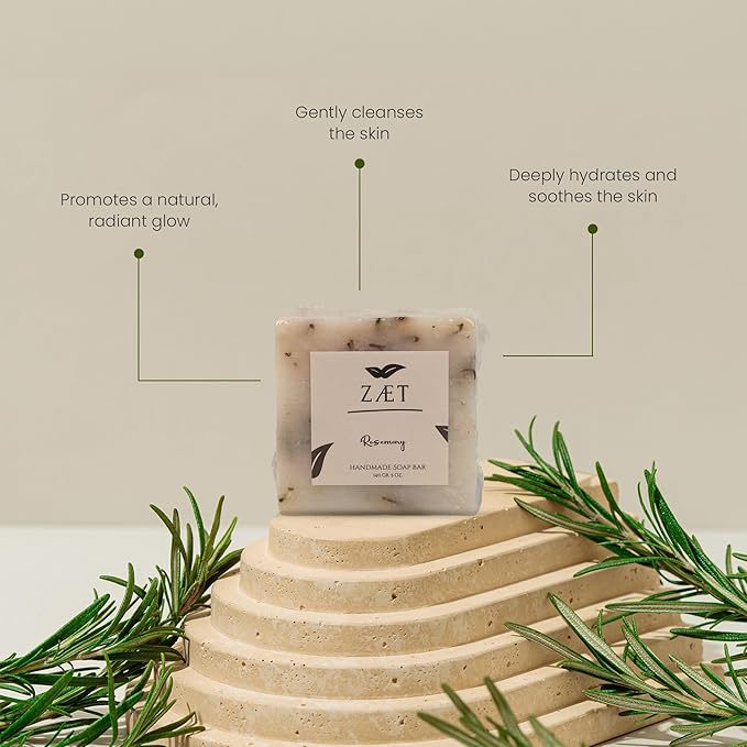 ZAET 2-Pack Rosemary Bar Soap – Made with Rosemary Leaves, Olive Oil and Coconut Oil - Handmade Soap Bar for Face, Body and Hands - Gently Cleanses and Hydrates All Skin Types- For Men and Women