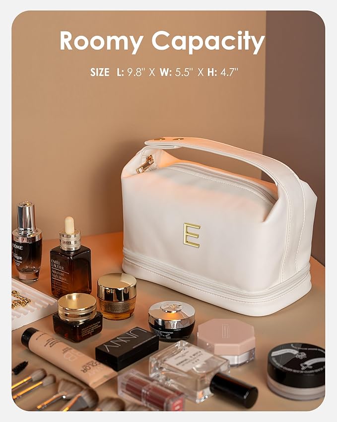 Gifts for Female, Personalized Makeup Bags with Handle, Mrs Gifts Teenage Girls Cosmetic Bag, Large Capacity PU Leather Makeup Bags Letter Travel Toiletry Bag with Makeup Brush Organizer