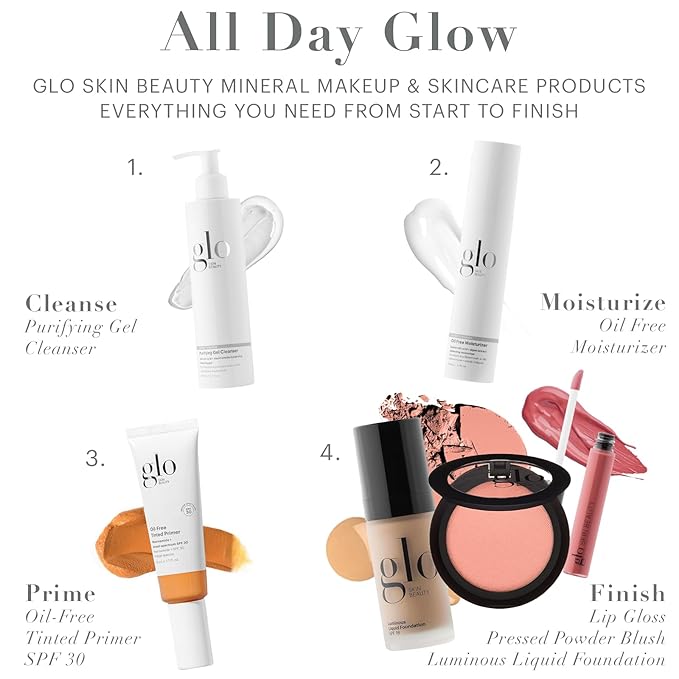 Glo Skin Beauty Luminous Liquid Mineral Foundation Makeup with SPF 18 (Naturelle) - Improves Uneven Skin Tone, Smooths & Corrects Imperfections, Sheer to Medium Coverage, Dewy Finish