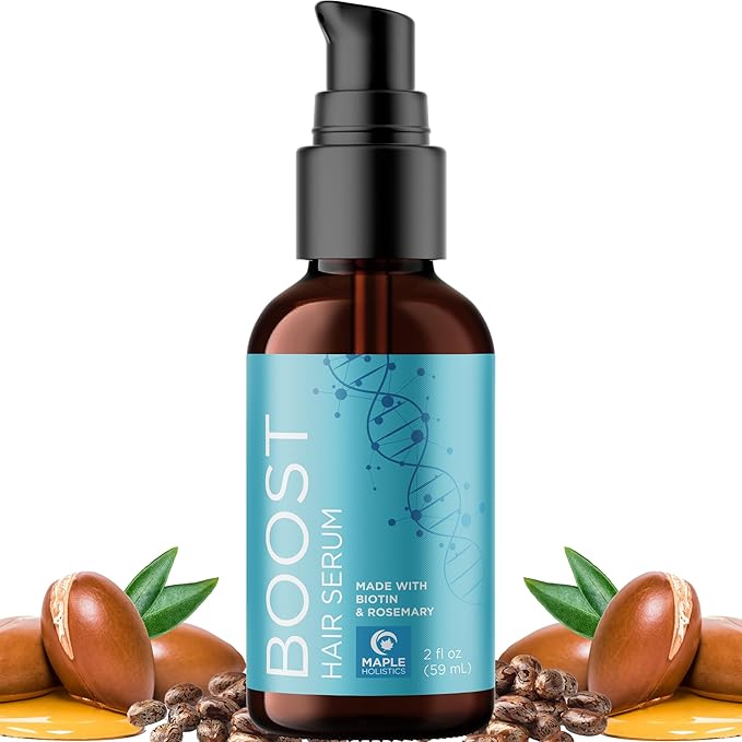 Volumizing Biotin Hair Serum for Men & Women - Caffeine Serum for Hair and Scalp Care with Peppermint Black Castor & Rosemary Oil for Enhanced Volume Shine & Hydration - Vegan & Cruelty Free (2 Fl Oz)