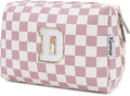 Narwey Birthday Gifts for Teen Girls Kids Women Personalized Initial Checkered Makeup Bag Pink Monogram Cosmetic Bag Trendy Stuff 6 8 10 11 12 13 14 16 18 Years Old Travel Toiletry Bag (Dusty Rose D)