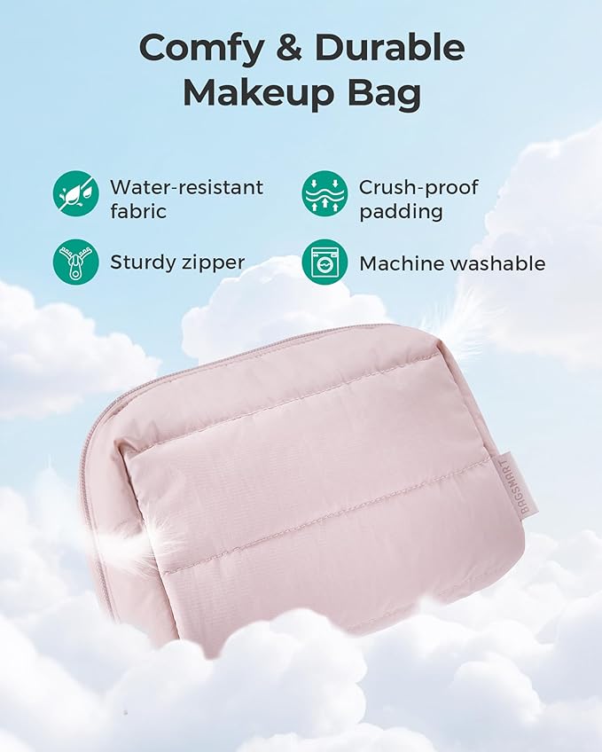 BAGSMART Small Makeup Bag, Wide Opening Cosmetic Bag Compact & Spacious, Water-Resistant Travel Organizer Pouches for Women (Lilac)