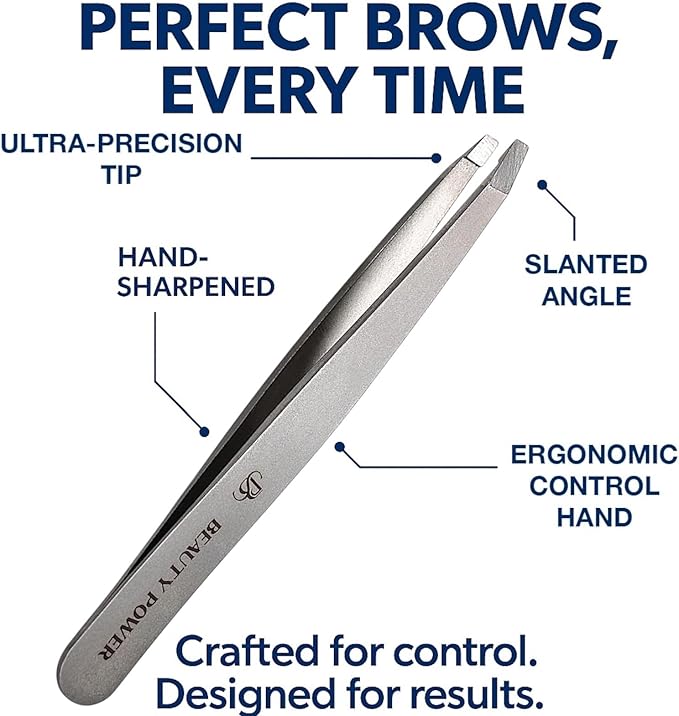 Ultra-Precision Professional Slant Tweezers for Women Facial Hair - German Stainless Steel, Lightweight Black Tweezers for Women & Men, Ideal for Eyebrow & Facial Grooming (Matte Gray)