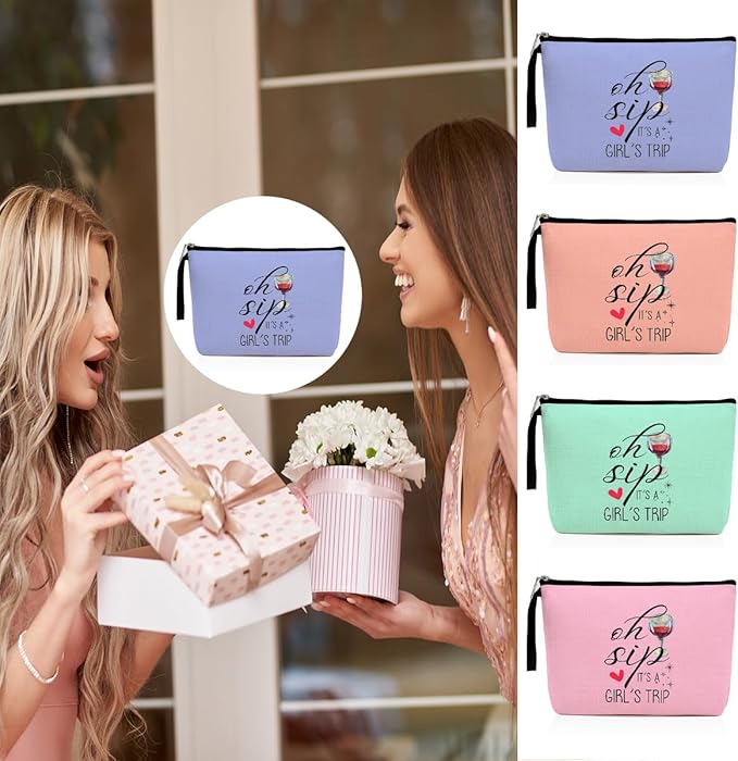 Hanamiya Na 4Pcs Girls Trip Gifts Favors Weekend Makeup Bag, Friendship Girls Weekend Gifts Weekender Bags for Women Girl Bridesmaid Cosmetic Bag Zipper Pouch Wedding Bachelorette Party