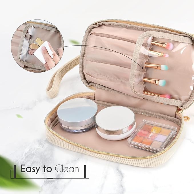 Makeup Bag for Girls Gift, Personalized Christmas Gifts Initial Women Makeup Bag for Travel, Double Layer Cosmetic Bag with Brush Organizer Preppy Make up Bag for Teen Girl Trendy - L