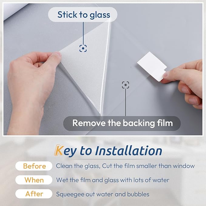 rabbitgoo Window Privacy Film, Frosted Glass Window Clings, Static Cling UV Heat Blocking Door Stickers for Home Bathroom, Removable Indoor Decal Coverings Day and Night, Pure, 17.5 x 78.7 Inches