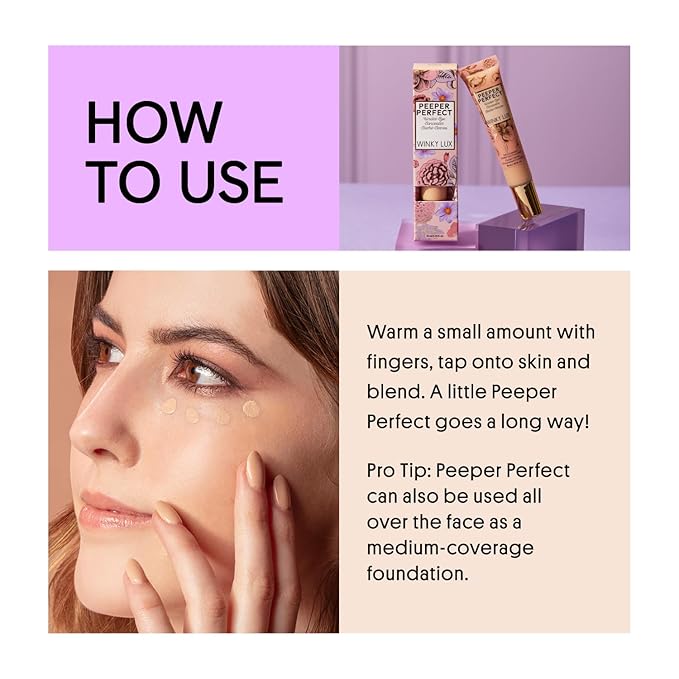 Winky Lux Peeper Perfect Under Eye Concealer, Makeup & Eye Brightener, Full Coverage Concealer for Dark Circles, Color Corrector & Eye Primer, With Collagen, Hyaluronic Acid & Vitamin E (Medium)