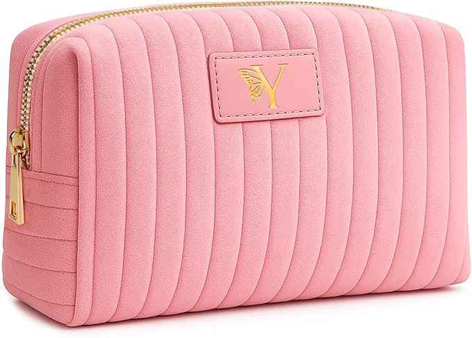 Monogrammed Make Up Bags for Women,Personalized Cosmetic Bags Women,Small Quilted Makeup Pouch,Cute Makeup Bag Travel,Birthday Gifts for Teen Girl (Pink Y)