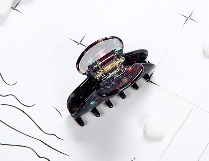 Handmade Celluloid Acetate French Design Barrettes Tortoise Shell Claws Hair Claw Luxury Fashion Accessories Hair Clip for Women (Black)