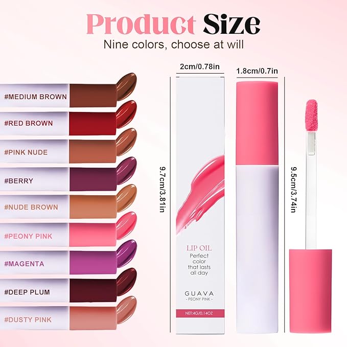 Lips Staining Lip Oil, 2026 New Lip Tint Lips Oil Long-Lasting Moisturizing, Plumping Hydrating Glossy Lip Glosses, Glossy Lip Stain Creamy Texture for Girl and Women (ROSE)