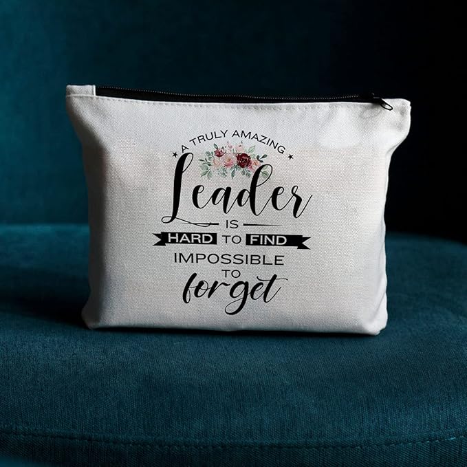 JIUWEIHU Leaders Appreciation Gifts Boss Gifts for Christmas Birthday Gift for Leader Supervisor PM Mentor Thank You Retirement Farewell Makeup Bag Coworker Present- Amazing Leader is Hard to Find